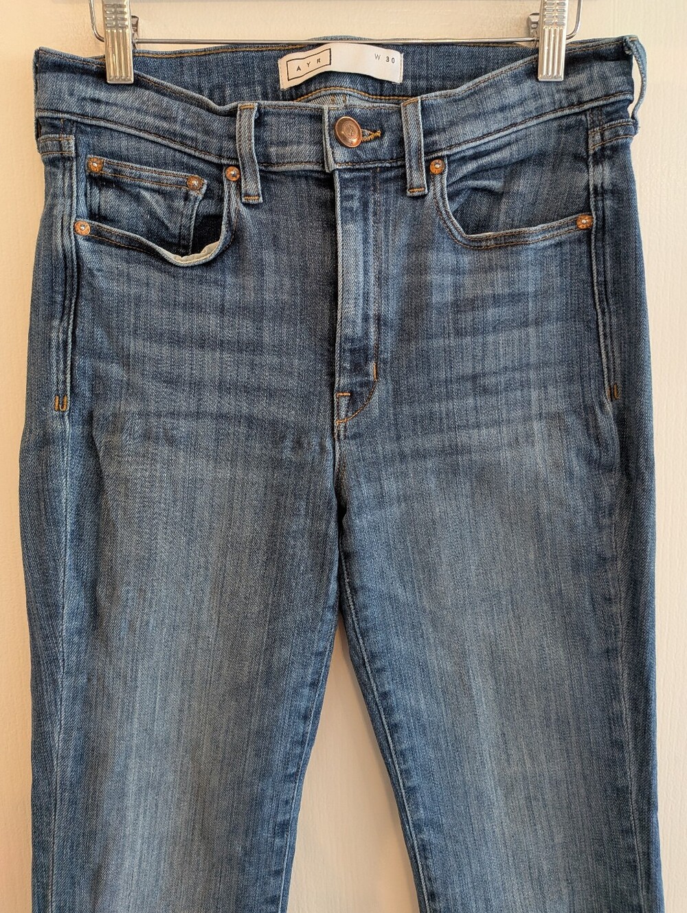 AYR The Pop Jeans Straight Leg Cropped Blue Stretch Denim Quiet Luxury Size 30 - Picture 4 of 16